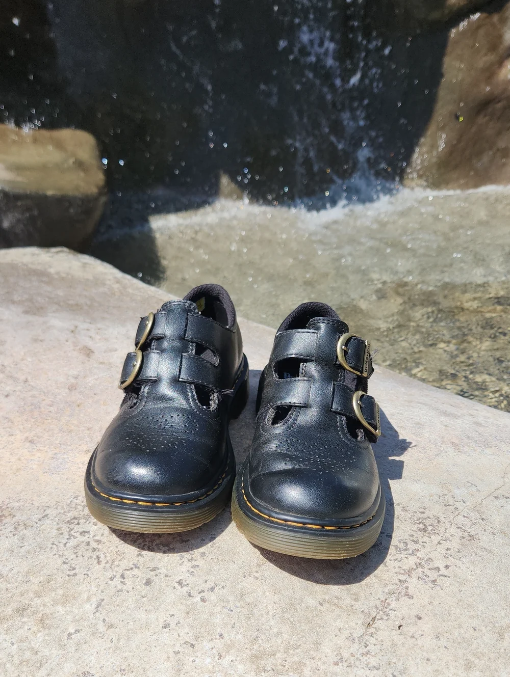 Kids Dr. Martens Black Double-Buckle Velcro Leather Shoes